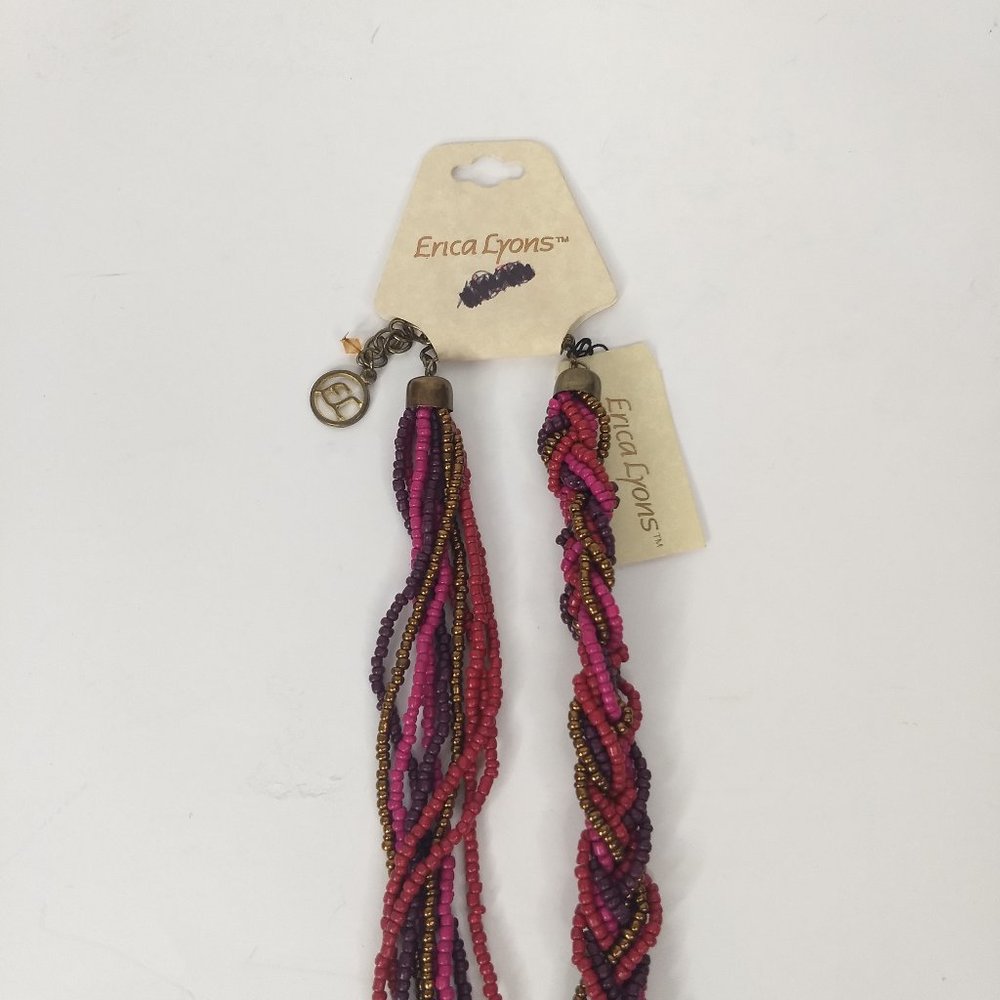 New Erica Lyons Raz Seed Bead Necklace Braided Pink Red Purple Gold Gift